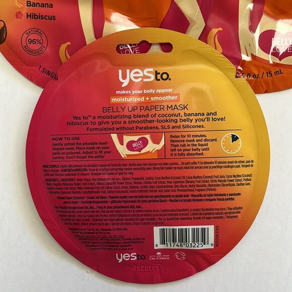 YesTo Belly Up Paper Mask Single Use Moisturize Lot of 10 Coconut Banana Hibiscu - Picture 5 of 5